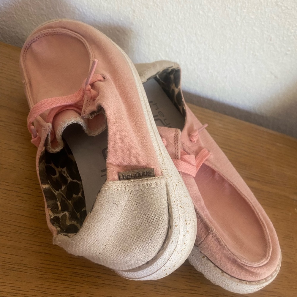 Light orange pink Hey Dude shoes